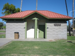 The restroom building.